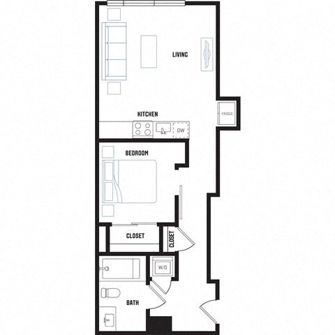 Floor plan for 1 bed, 1 bath, 540 sqft